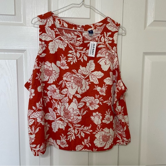 Old Navy Tops - Old Navy  NWT Women’s Size XXL Tall orange and white cropped cotton shirt